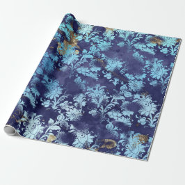 Blue Navy Celestial Flowers Möhippa Grungy Shabby Presentpapper