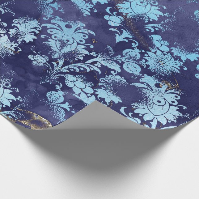 Blue Navy Celestial Flowers Möhippa Grungy Shabby Presentpapper (Hörn)