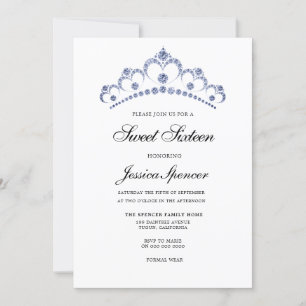 Blue & Navy Diamond Tiara Sweet 16 Party Inbjudan