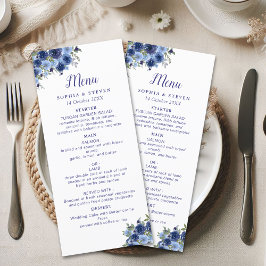 Blue Navy Flowers Elegant Wedding Party Program