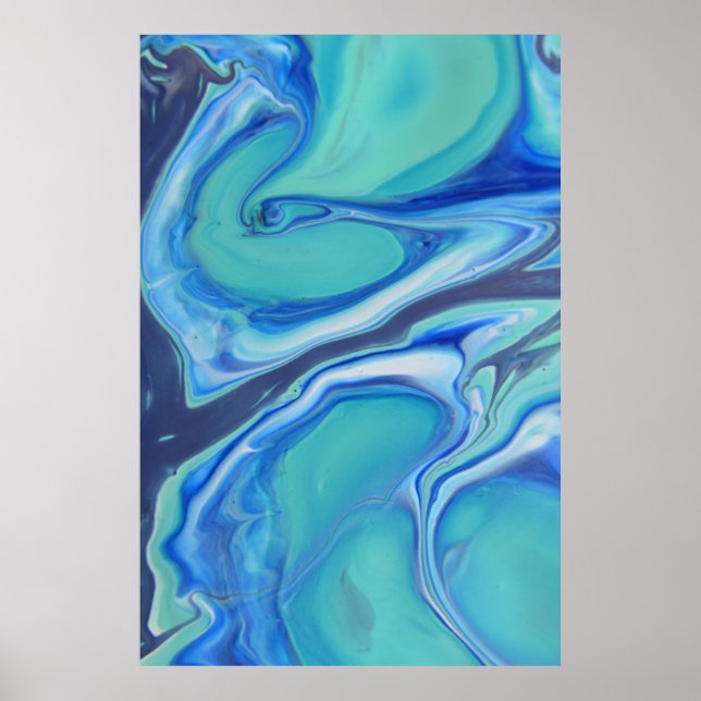 Blue Navy Fluid Abstrakt Modern Marble Swirl Art Poster (Framsidan)