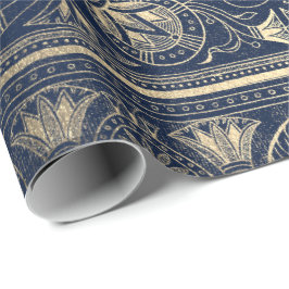 Blue Navy Guld Papyrus Antique Egyptian Blommigt Presentpapper
