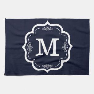 Blue Navy Monogram Kökshandduk