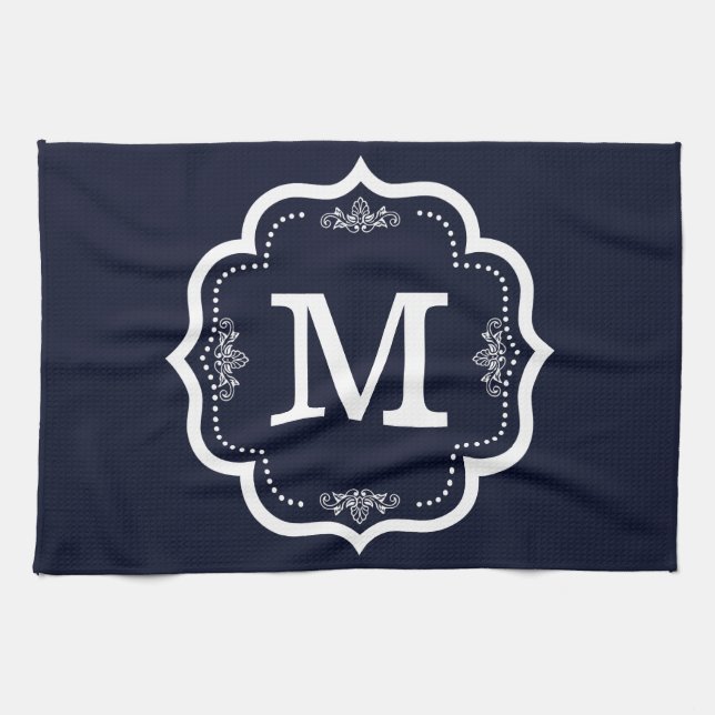 Blue Navy Monogram Kökshandduk (Horisontell)