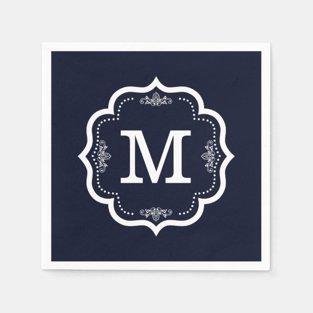 Blue Navy Monogram Pappersservett (Framsidan)