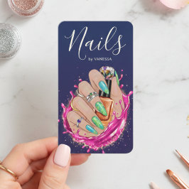 Blue Navy Nail Art Studio Manicurist Artist Blush Visitkort