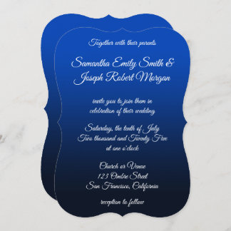 Blue Navy Ombre Elegant Calligraphy Bröllop Inbjudningar
