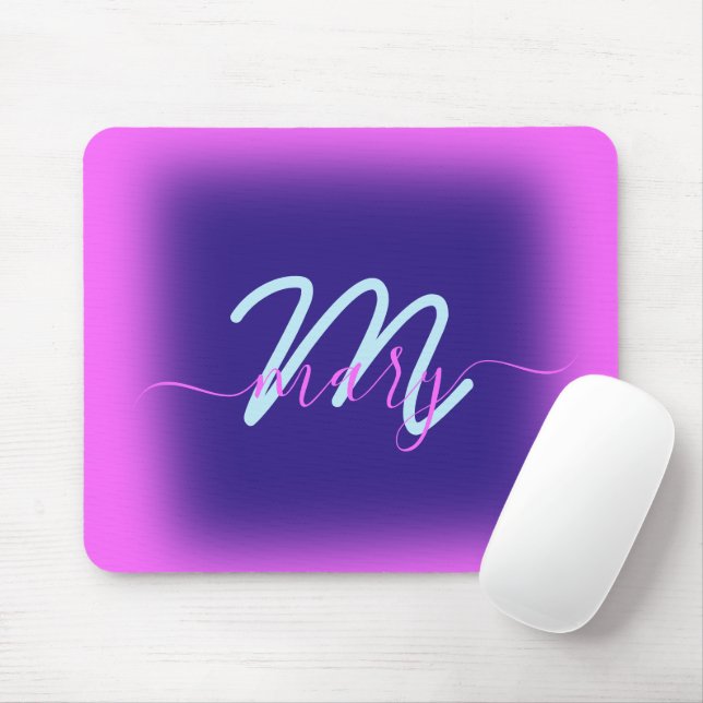 Blue Navy Rosa Minimal Namn Monogram Bright Musmatta (Med mus)
