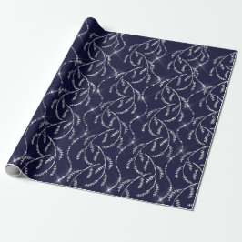 Blue Navy Sparkly Laurel Blommigt Silver Diamonds Presentpapper