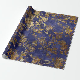 Blue Navy Warm Guld Blommigt Grungy Shabby chic Presentpapper