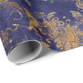 Blue Navy Warm Guld Blommigt Grungy Shabby chic Presentpapper