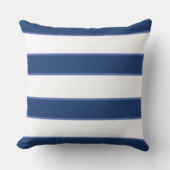 Blue Navy White Nautical Elegant Modern Rand Kudde (Framsida)