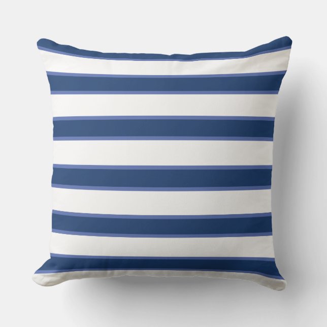 Blue Navy White Nautical Elegant Modern Rand Kudde (Framsida)