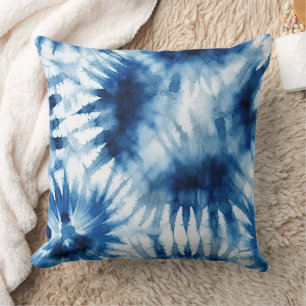 Blue Navy White Rand Tie Dye Kudde