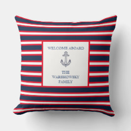 Blue Navy White Red Nautical Monogram Rand Kudde