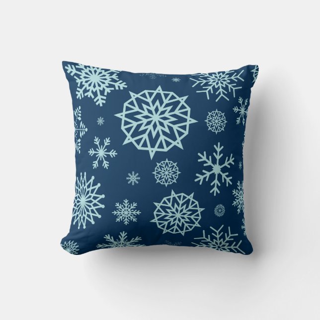 Blue Navy Winter Snowflake-Helgdagar Kudde (Framsida)