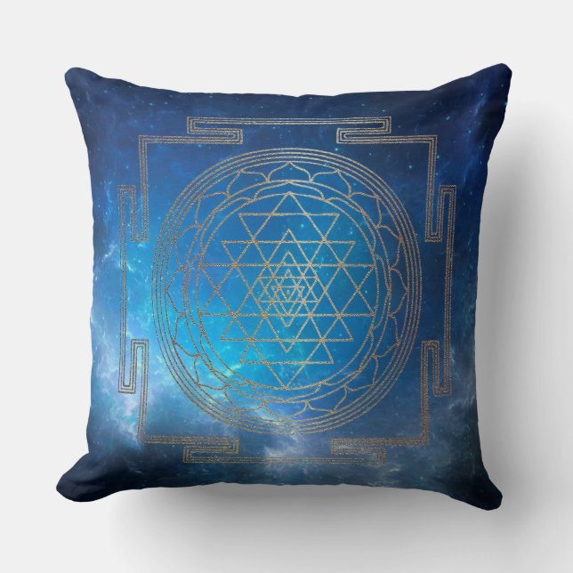 Blue Nebula Sri Yantra - Pillow Kudde (Framsida)