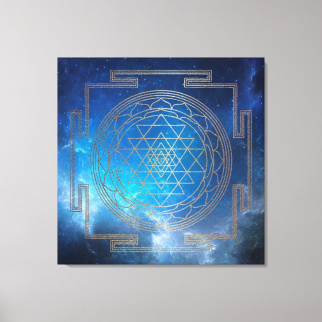 Blue Nebula Sri Yantra - Wrapped Canvas (Framsida)