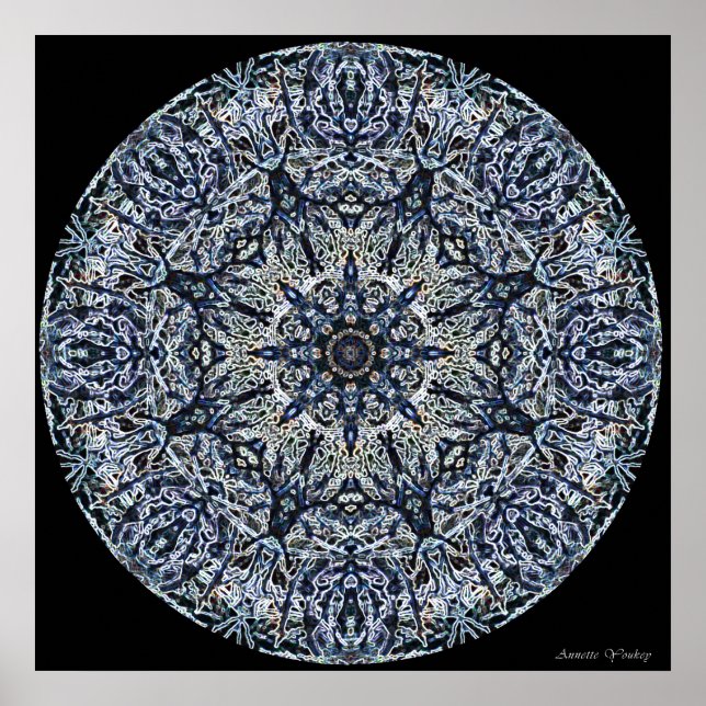 Blue Nedfläckad-Glass Mandala Poster (Framsidan)