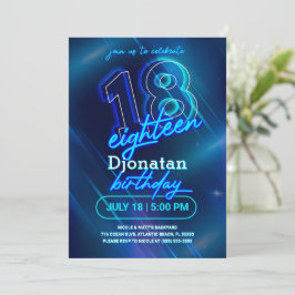 Blue Neon 18:e Födelsedagsfest inbjudan-kortet Inbjudningar