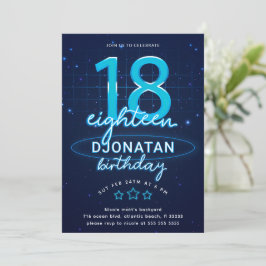 Blue Neon 18:e Födelsedagsfesten Låt oss Glow Craz Inbjudningar