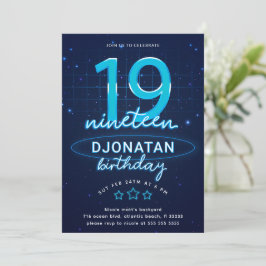 Blue Neon 19:e Födelsedagsfesten Låt oss Glow Craz Inbjudningar