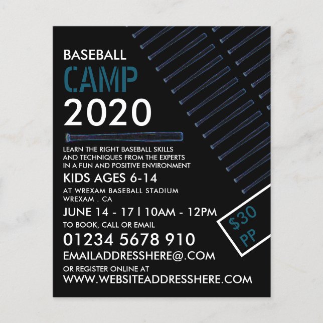 Blue Neon Baseball Fladdermus, reklam för kaseball Flygblad (Framsidan)