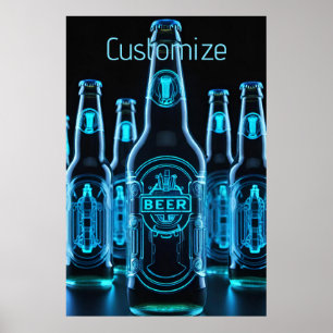 Blue Neon Beer Flaskor Poster