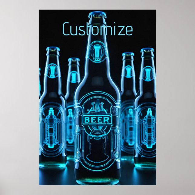 Blue Neon Beer Flaskor Poster (Framsidan)