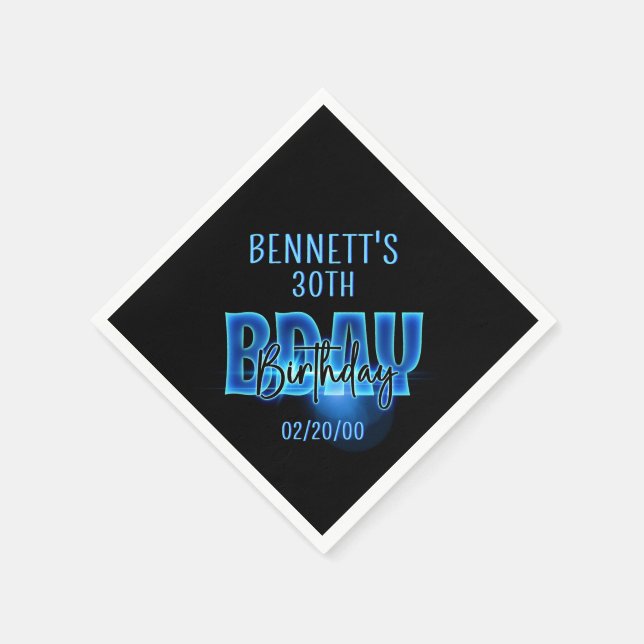 Blue Neon Birthday Pappersservett (Hörn)