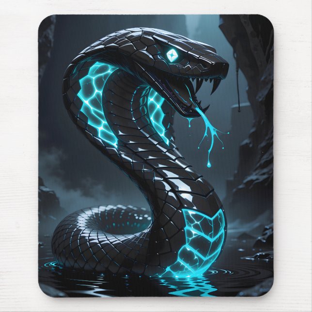 Blue Neon Black Snake Glowing Cobra Fantasy Gaming Musmatta (Framsidan)