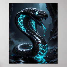 Blue Neon Black Snake Glowing Cobra Fantasy Poster
