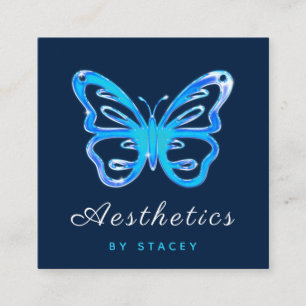 Blue Neon Butterfly Aesthetic QR Code Social Media Fyrkantigt Visitkort