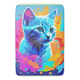 Blue Neon Cat in Splatter Badrumsmatta