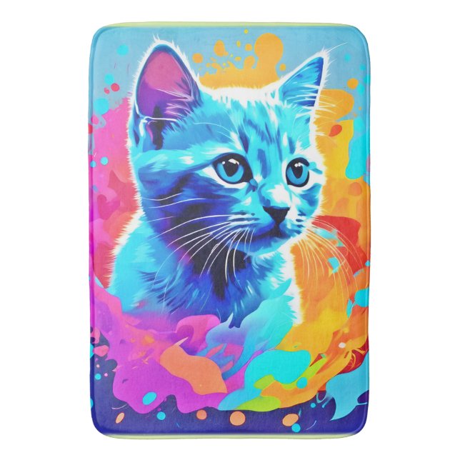 Blue Neon Cat in Splatter Badrumsmatta (Framsidan (Vertikal))