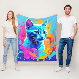Blue Neon Cat in Splatter Fleecefilt