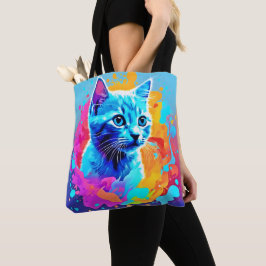 Blue Neon Cat in Splatter Tygkasse
