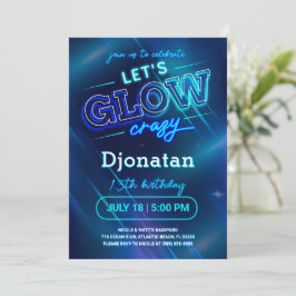 Blue Neon Födelsedagsfest inbjudan Card