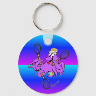 Blue Neon Funny Tennis Octopus Tecknad Keychain Nyckelring