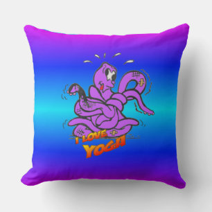 Blue Neon Light Funny Yoga Octopus Dekorativ kudde