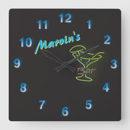 Blue Neon Sign Anpassade Mancave Tavern Fyrkantig Klocka