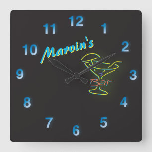 Blue Neon Sign Anpassade Mancave Tavern Fyrkantig Klocka