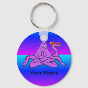 Blue Neon Yoga Octopus Tecknad Cust. Textnyckelked Nyckelring