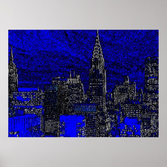 Blue New York City Natt Artwork Poster (Framsidan)