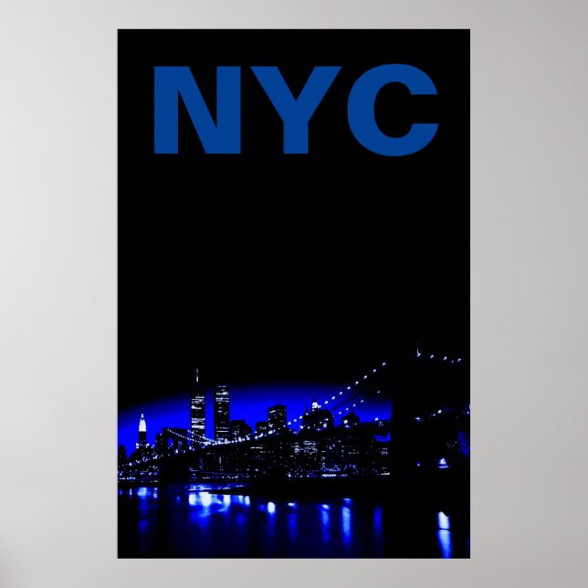 Blue New York City Night Brooklyn Bridge Poster (Framsidan)