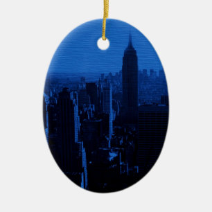 Blue New York City Night Julgransprydnad Keramik