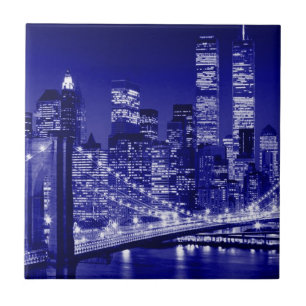 Blue New York City Night Kakelplatta