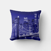 Blue New York City Night Pillow