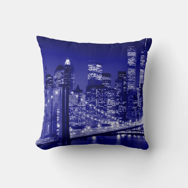 Blue New York City Night Pillow Kudde (Framsida)