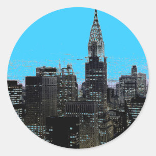Blue New York City Night Runt Klistermärke